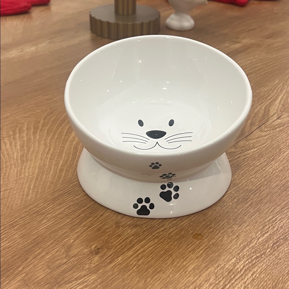 Elevated Cat Bowl with Cute Paw Design